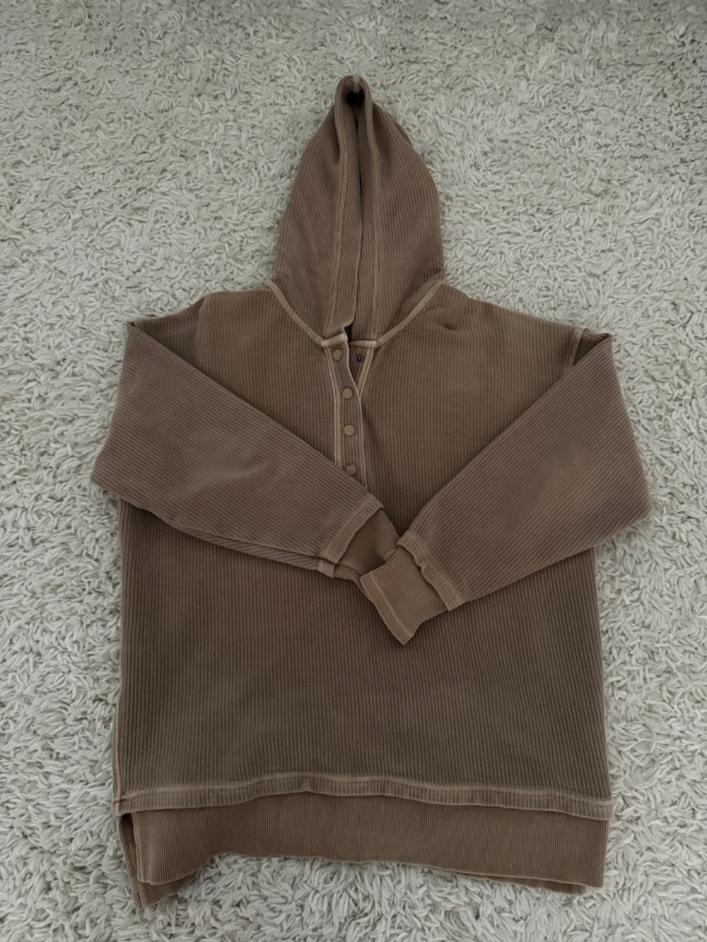 aerie Oversized Brown Textured Henley Hoodie